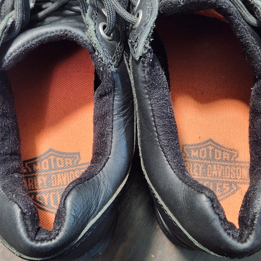 Harley Davidson Chunky Platform Motorcycle Shoes Lace Up Black Leather Womens 8 - Picture 8 of 11